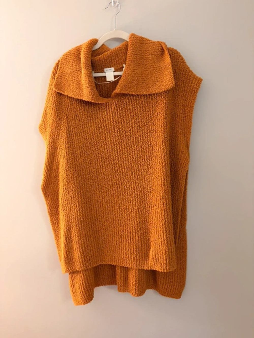 Poncho One Size Mustard Yellow with collar fuzzy